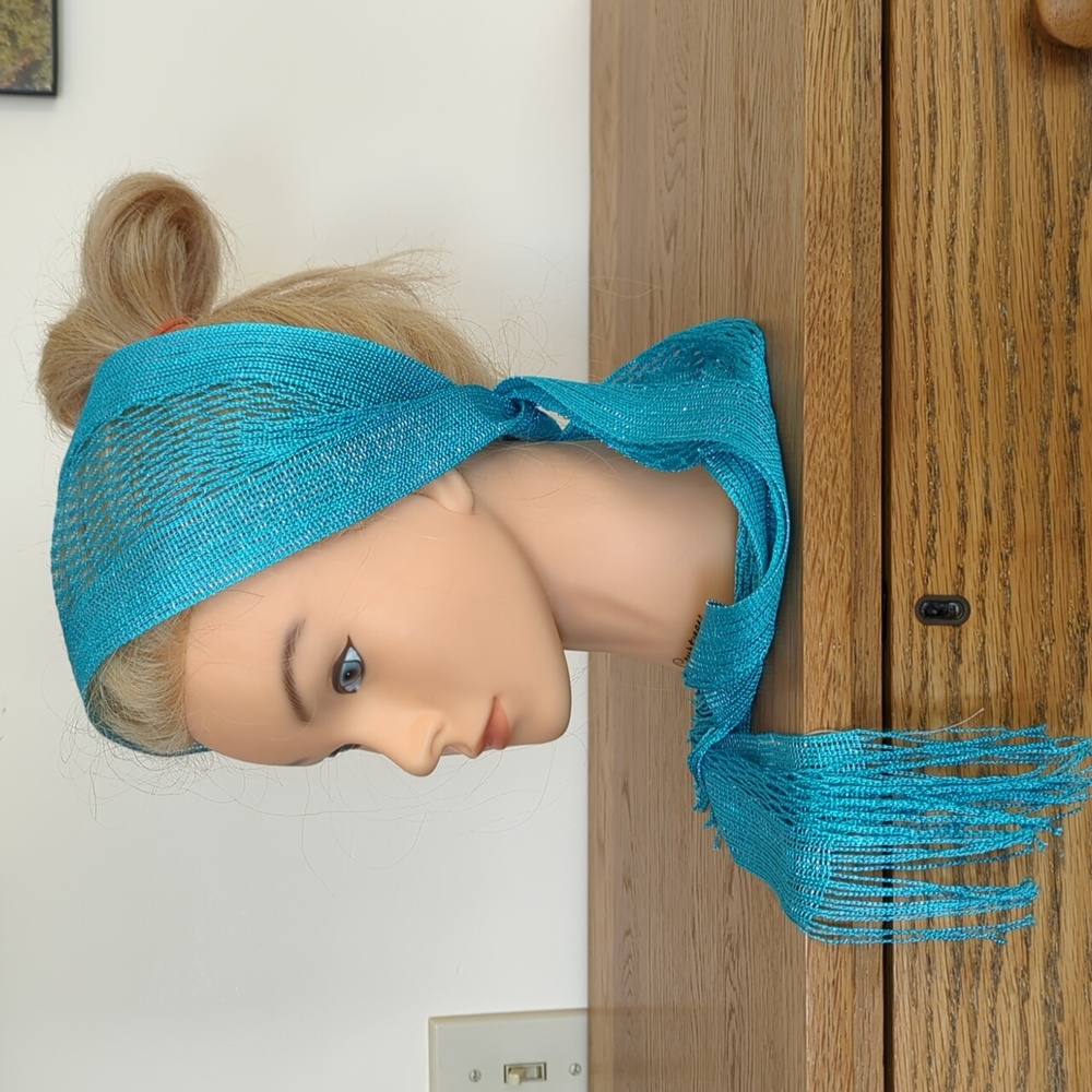 Blue Scarf with Silver Metallic Thread